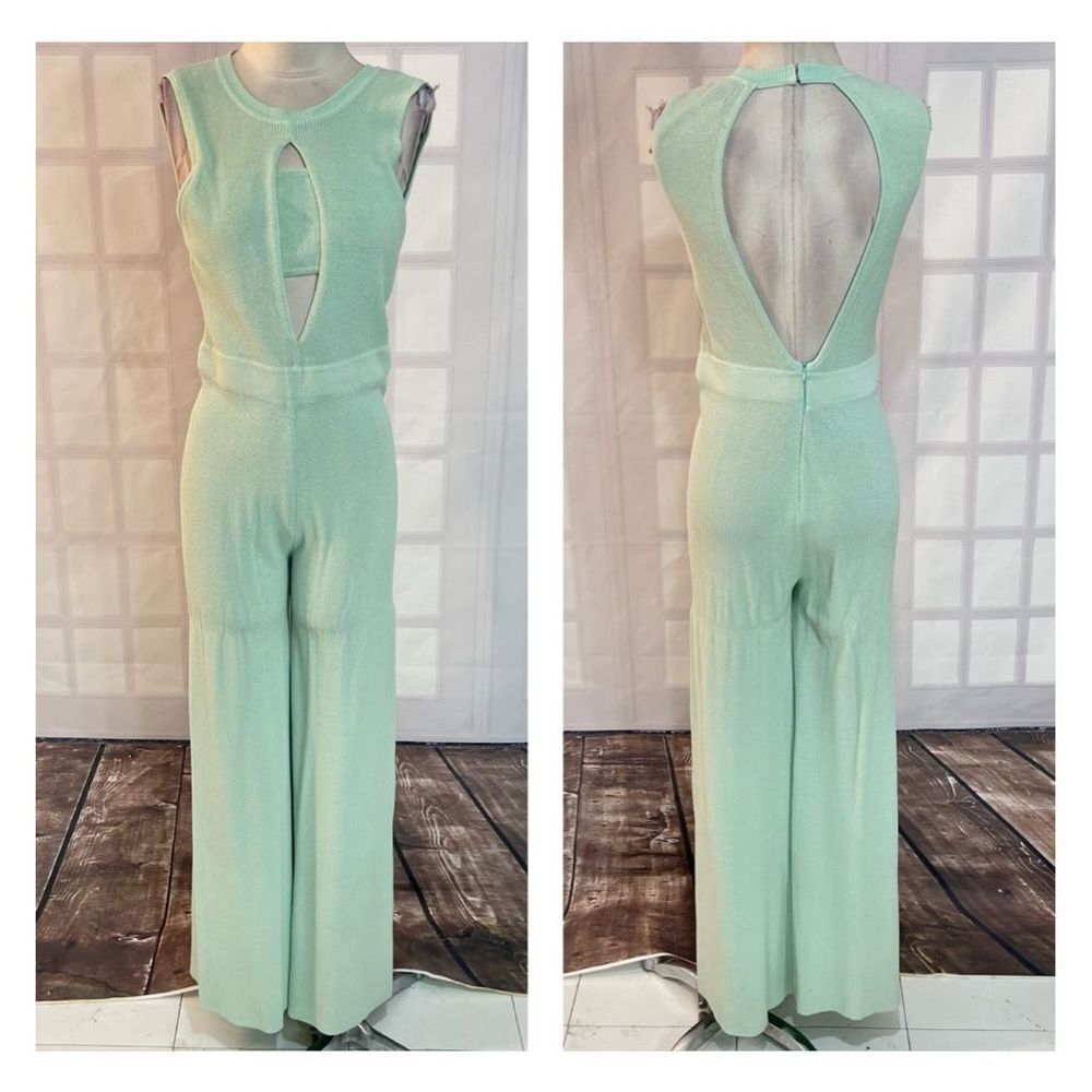 Rehab minty green knit sleeveless bandeau wide leg jumpsuit